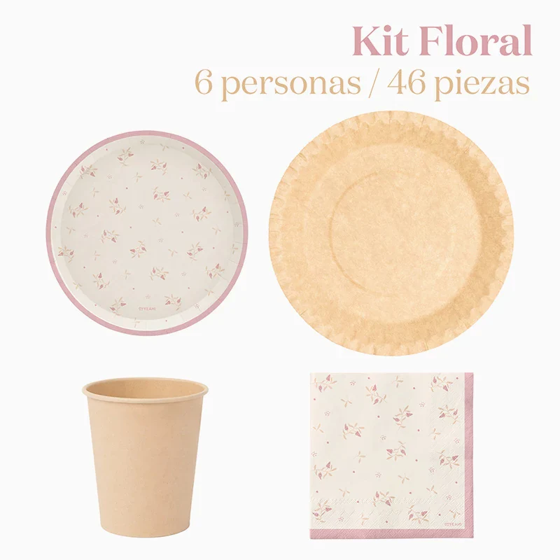 Kit Mesa Basic 6 Personas Floral Rosa 46 piezas
